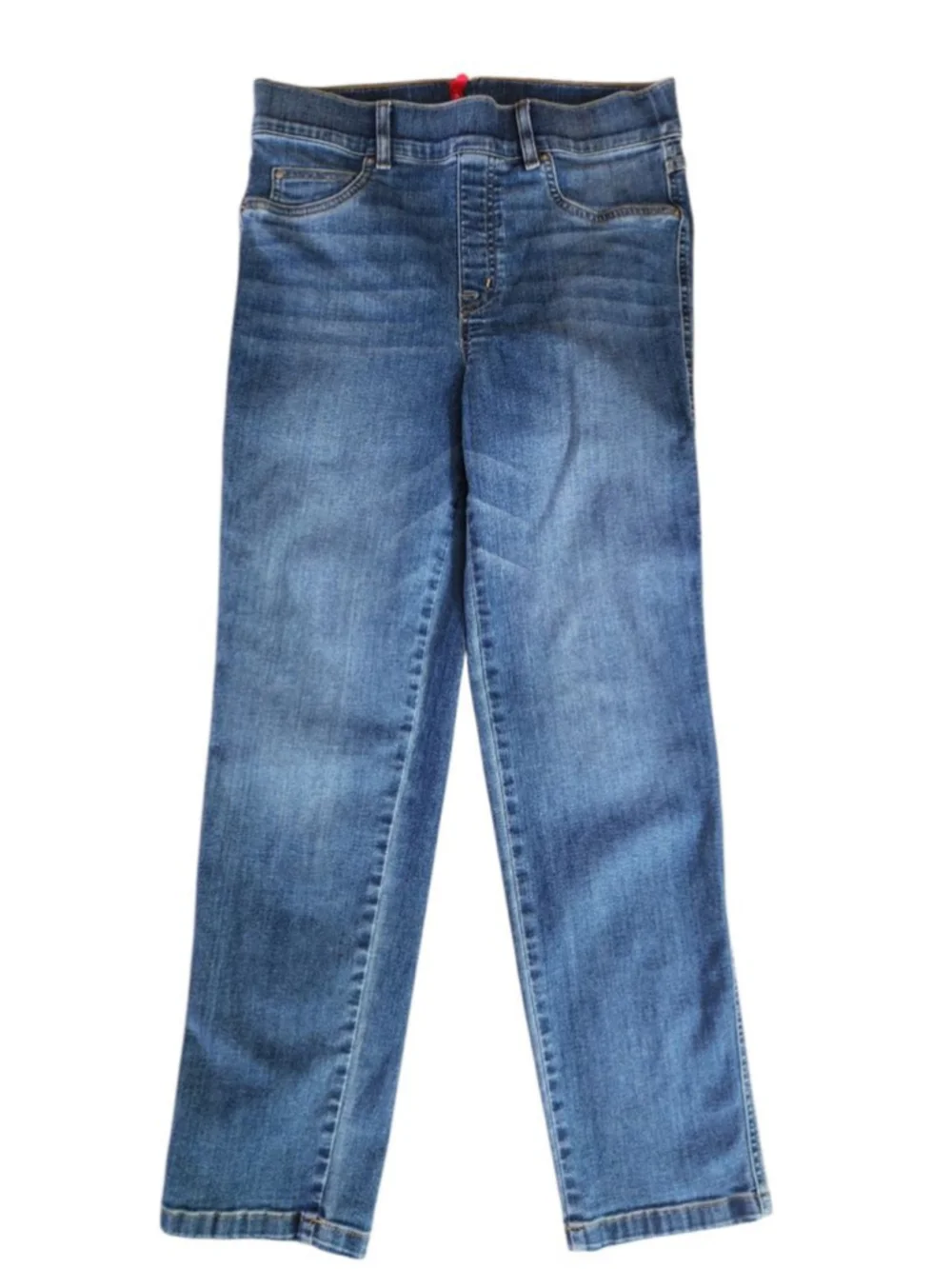 SPANX Blue Straight Leg Ankle Jeans High Rise Vintage Indigo Denim Pull On #60 L